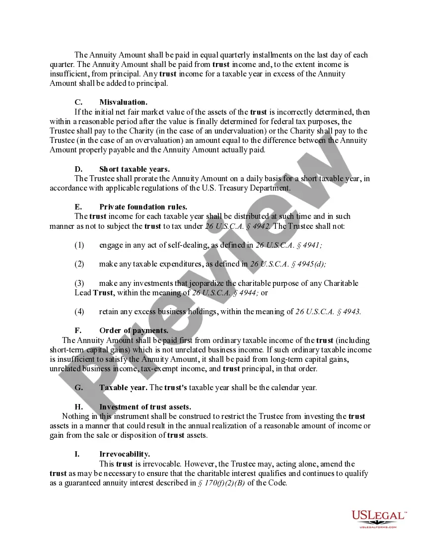 Preview Charitable Inter Vivos Lead Annuity Trust