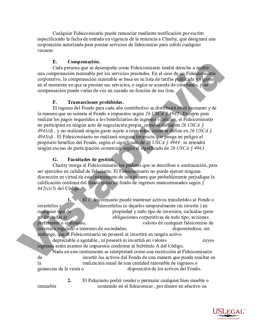 Get Fondo de ingresos mancomunados con declaración de fideicomiso por organización benéfica Preview Fondo de ingresos mancomunados con declaración de fideicomiso por organización benéfica