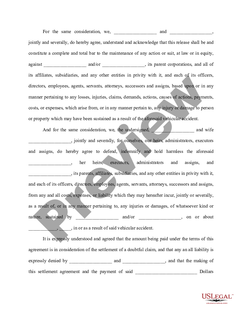 car accident settlement agreement template