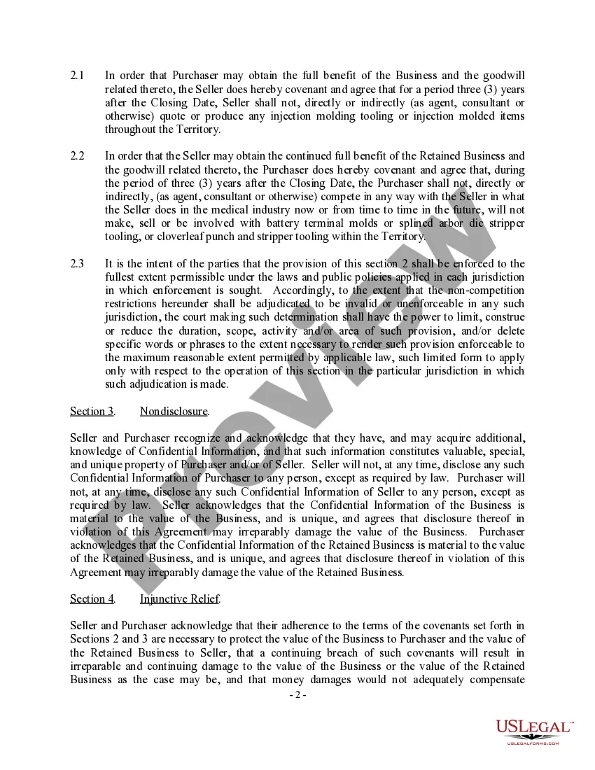 Preview Sale of Business - Noncompetition Agreement - Asset Purchase Transaction