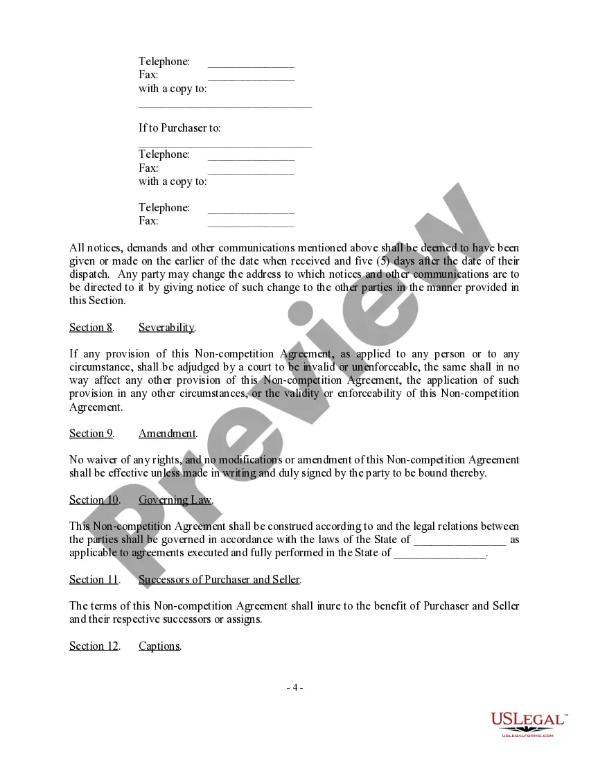 Preview Sale of Business - Noncompetition Agreement - Asset Purchase Transaction