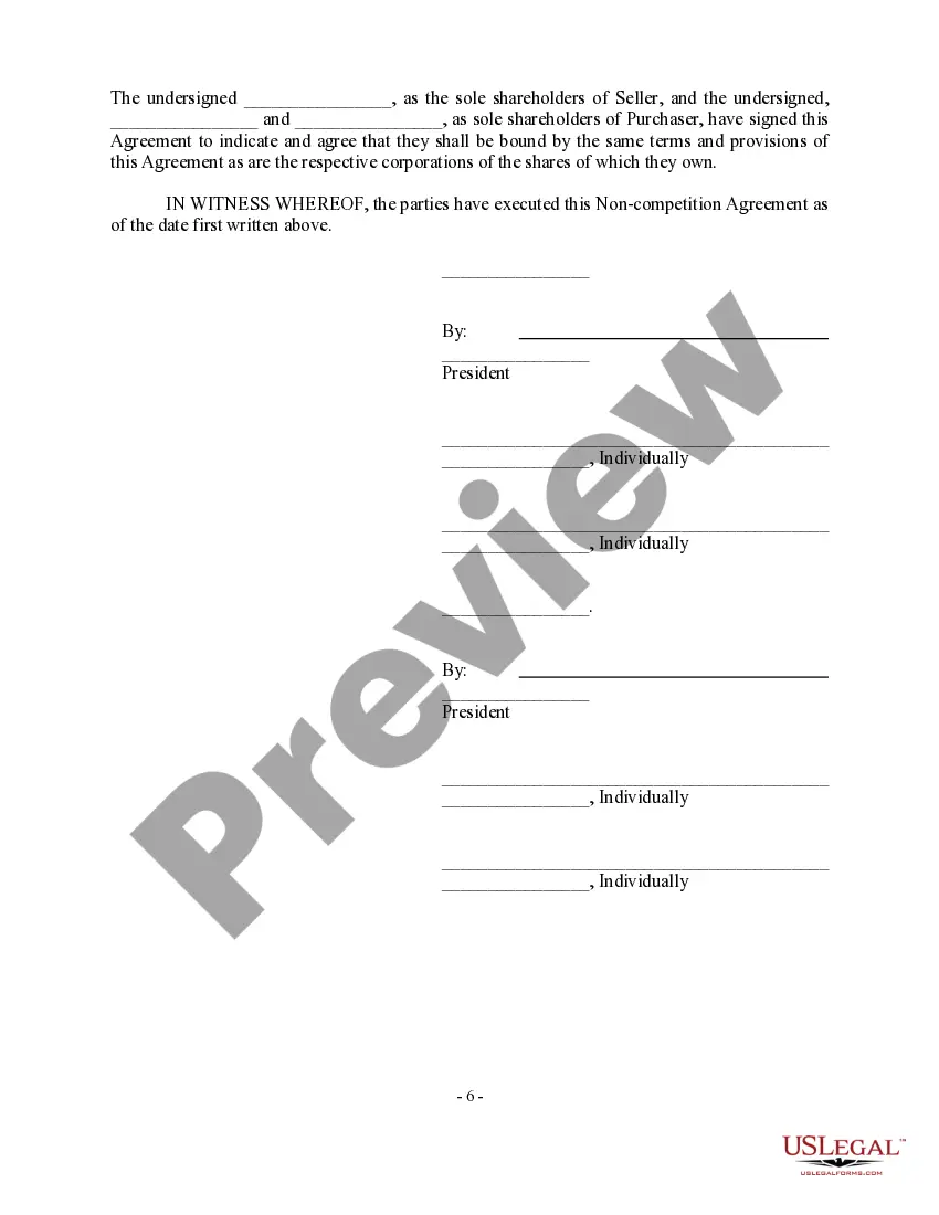 Preview Sale of Business - Noncompetition Agreement - Asset Purchase Transaction