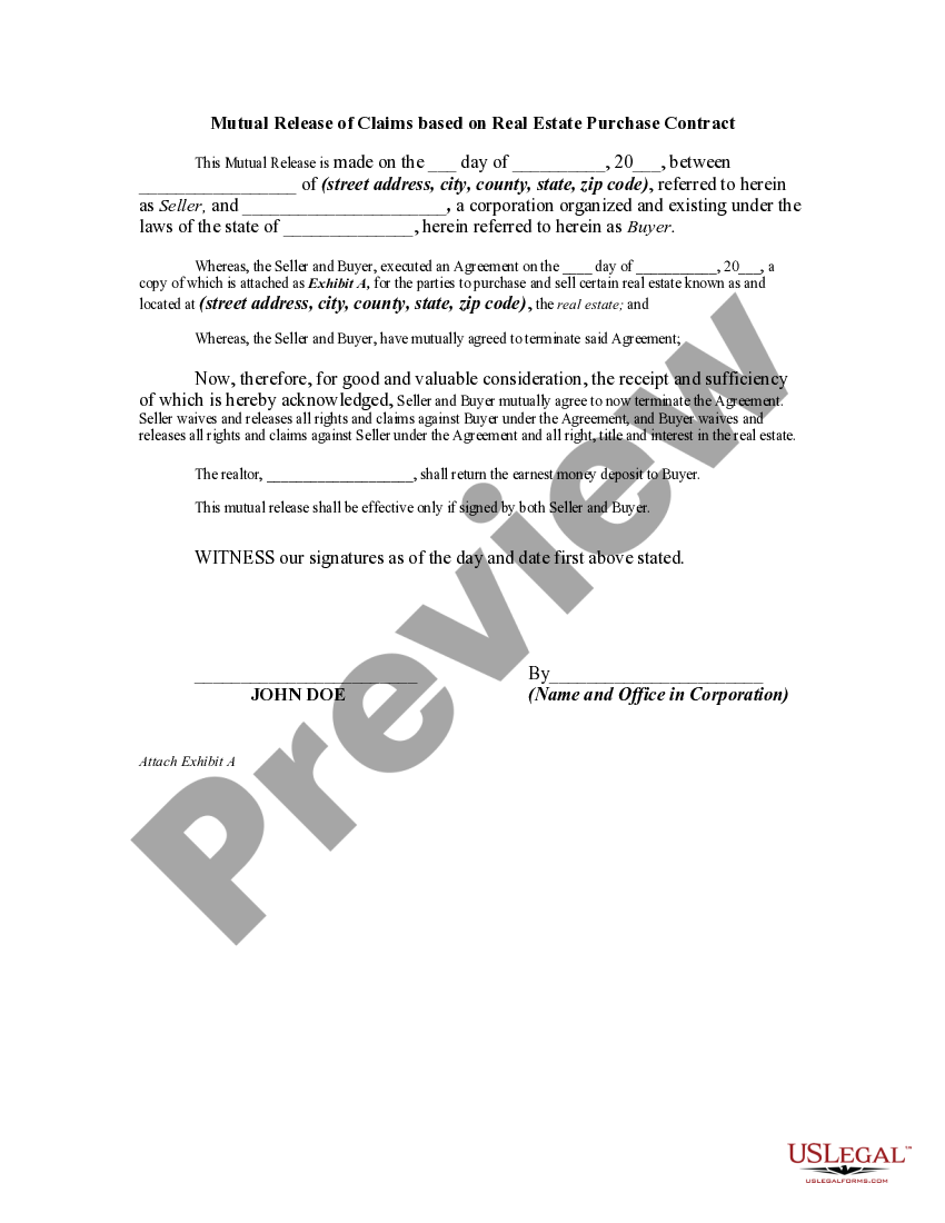 Oklahoma Mutual Release of Claims based on Real Estate Purchase