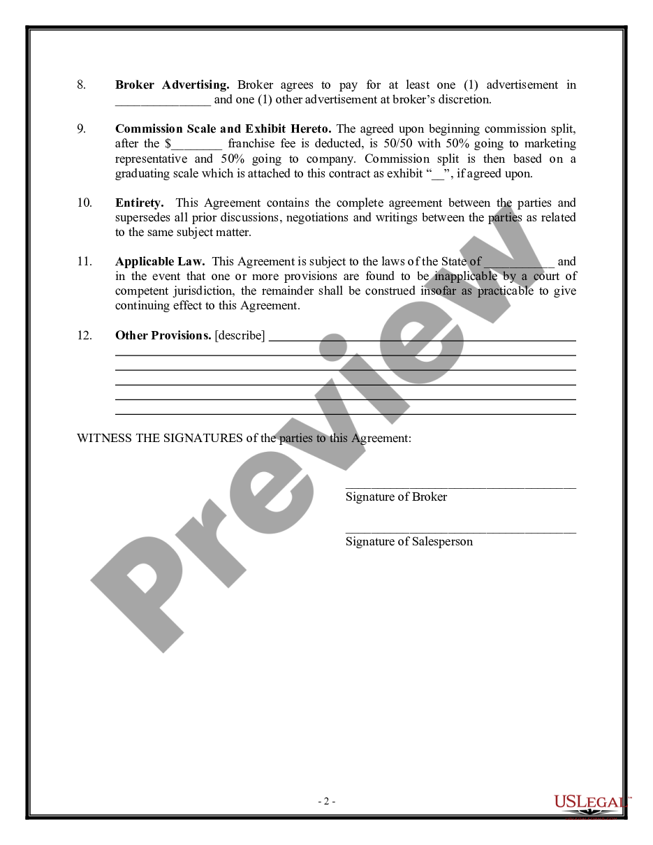 page 1 Salesperson Contract - Percentage Contract - Asset Purchase Transaction preview