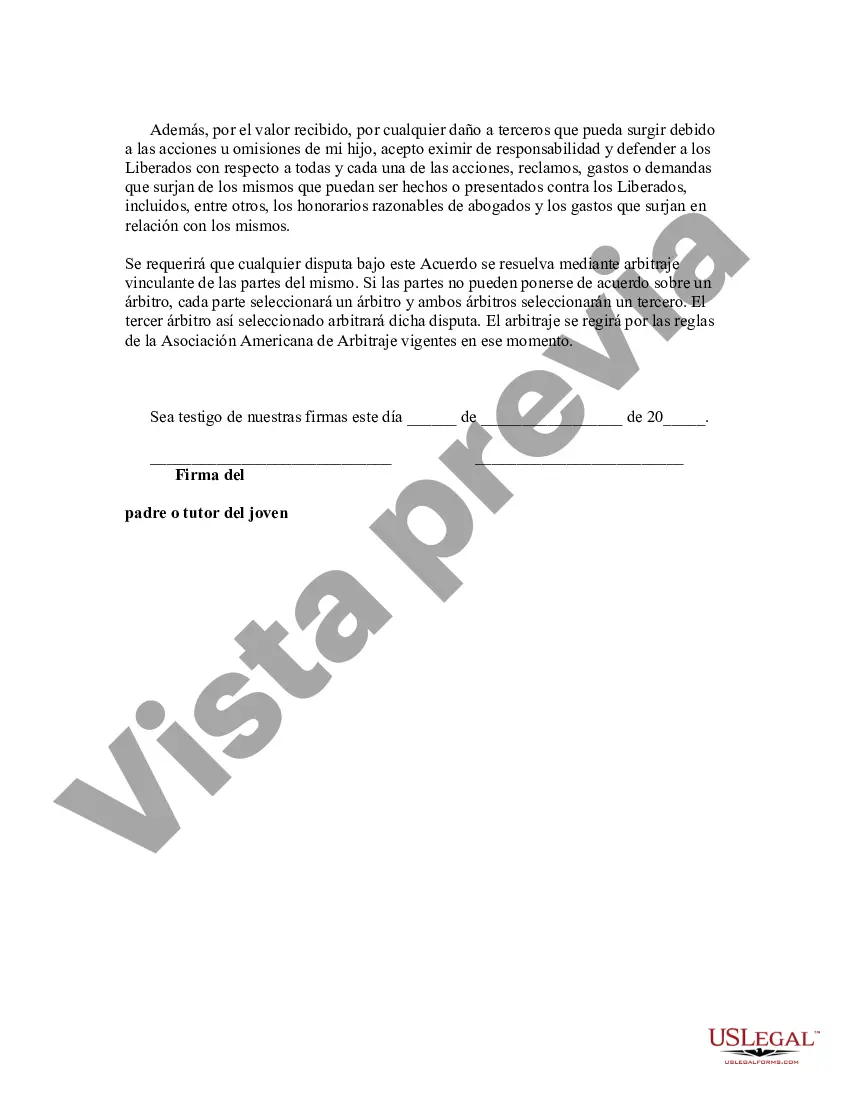 Preview Liberación y acuerdo de no demandar con respecto a la Conferencia de la Juventud