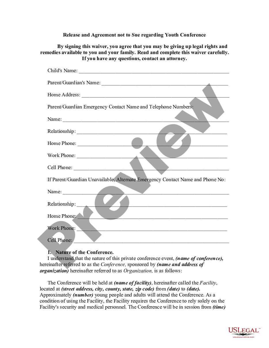 page 0 Release and Agreement not to Sue regarding Youth Conference preview