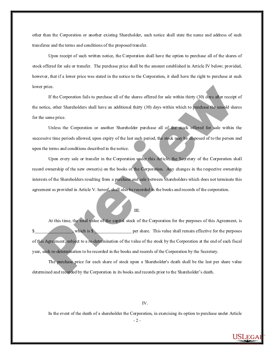 page 1 Shareholders Agreement - Short Form preview