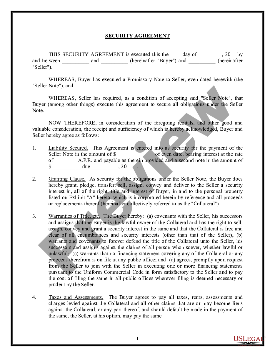 page 0 Security Agreement - Short Form preview