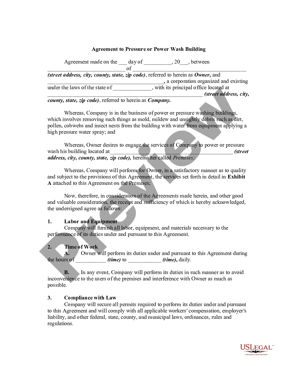 page 0 Agreement to Pressure or Power Wash Building preview