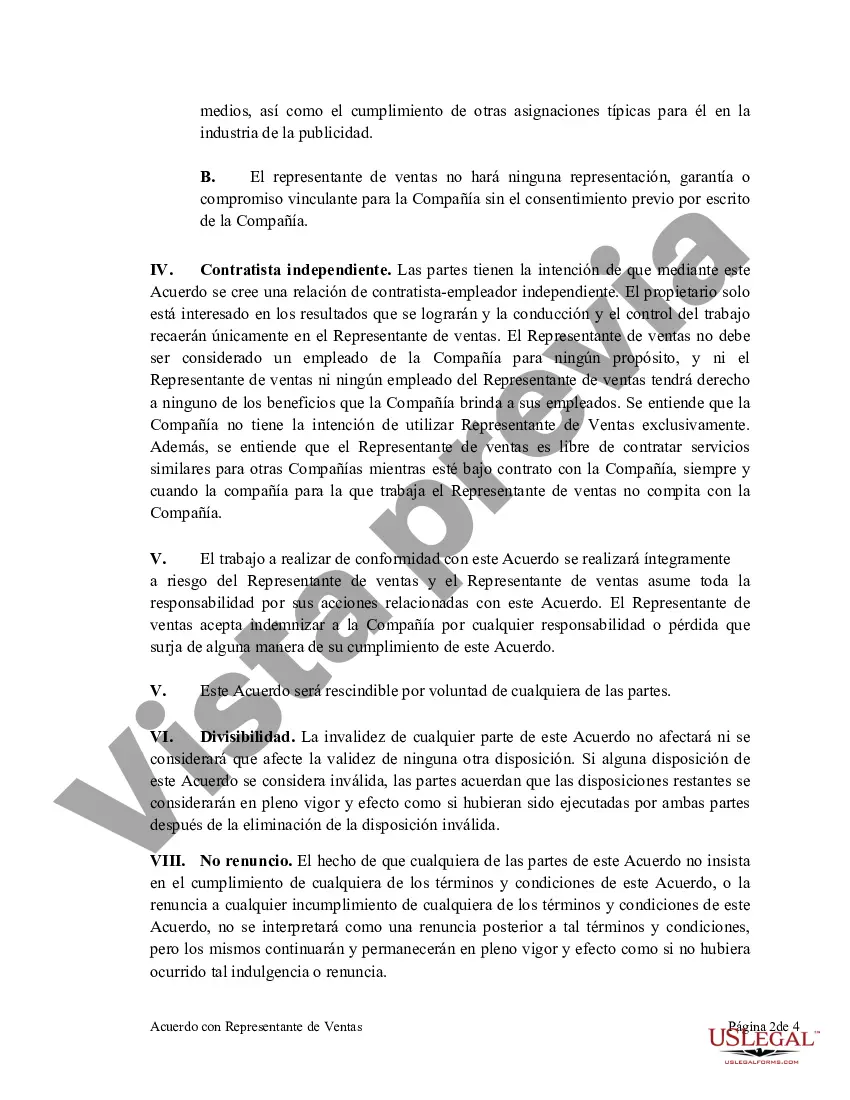 Preview Acuerdo con representante de ventas para vender publicidad y servicios relacionados