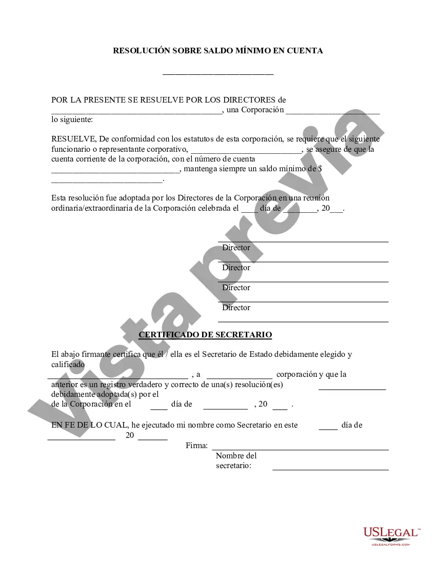 Preview Saldo Mínimo de Cuenta Corriente - Formulario de Resoluciones Corporativas