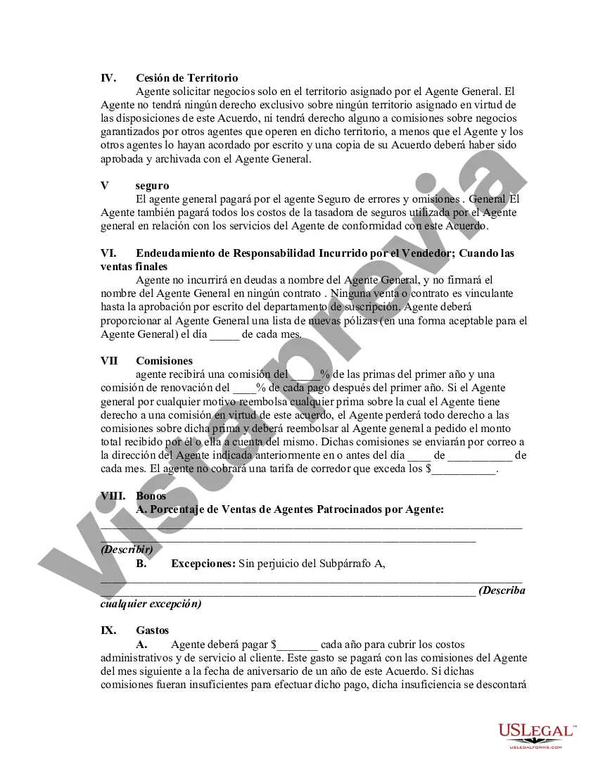 Preview Contrato entre Agente General de Compañía de Seguros y Agente Independiente