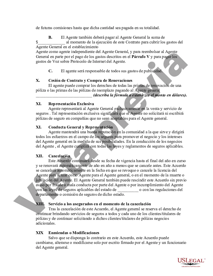 Preview Contrato entre Agente General de Compañía de Seguros y Agente Independiente