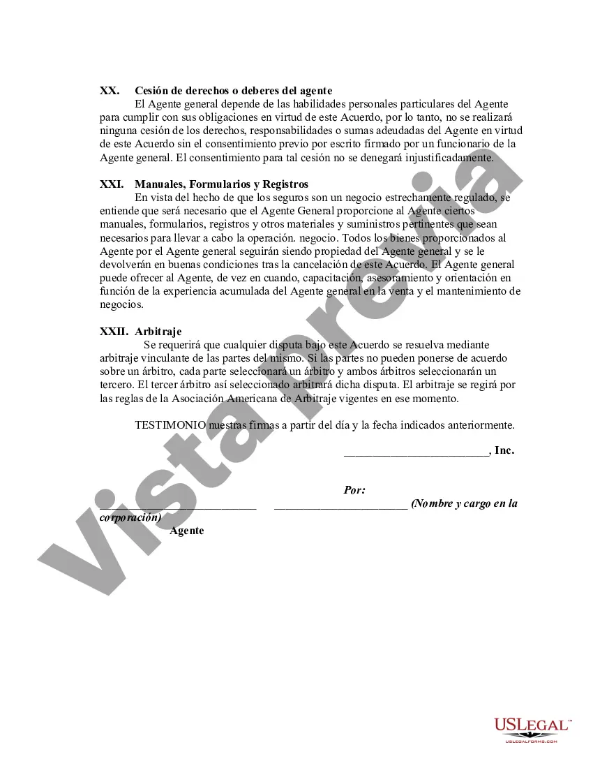 Preview Contrato entre Agente General de Compañía de Seguros y Agente Independiente