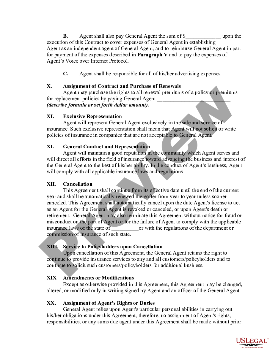 page 2 Contract between General Agent of Insurance Company and Independent Agent preview