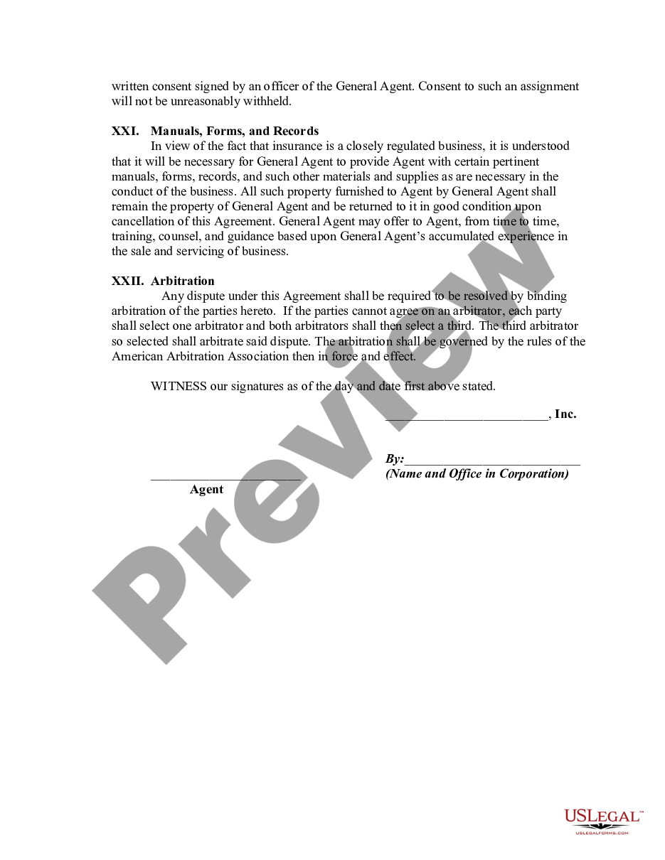 page 3 Contract between General Agent of Insurance Company and Independent Agent preview