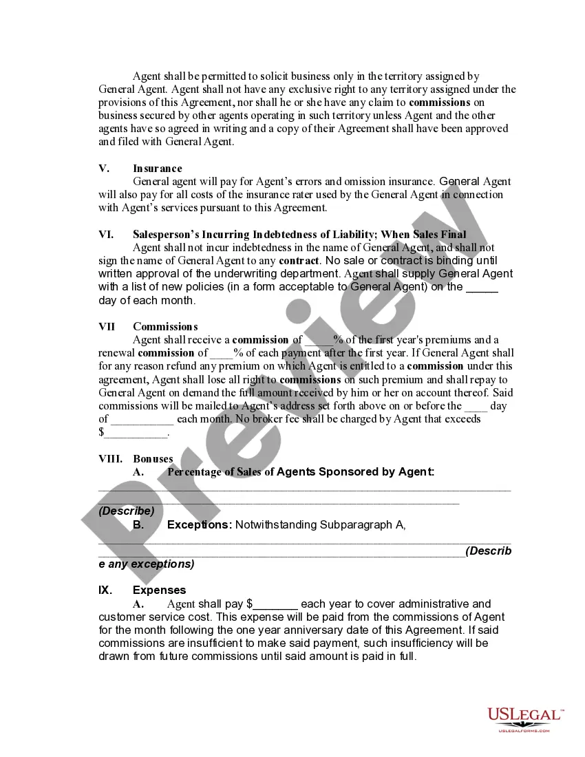 Get Contract between General Agent of Insurance Company and Independent Agent Preview Contract between General Agent of Insurance Company and Independent Agent