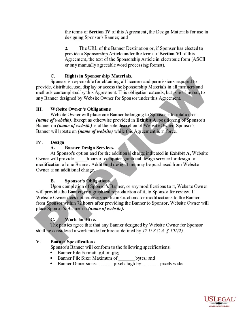 Get Agreement between Website Owner and Sponsor Preview Agreement between Website Owner and Sponsor