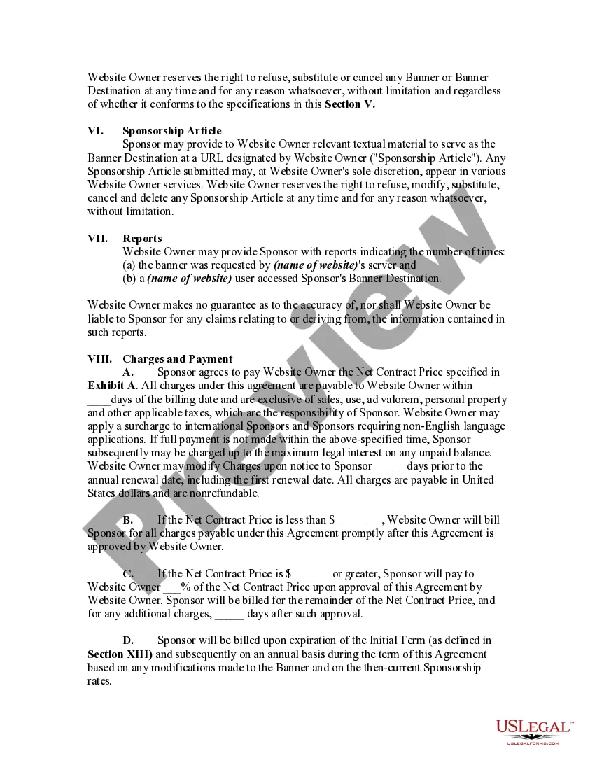 Get Agreement between Website Owner and Sponsor Preview Agreement between Website Owner and Sponsor
