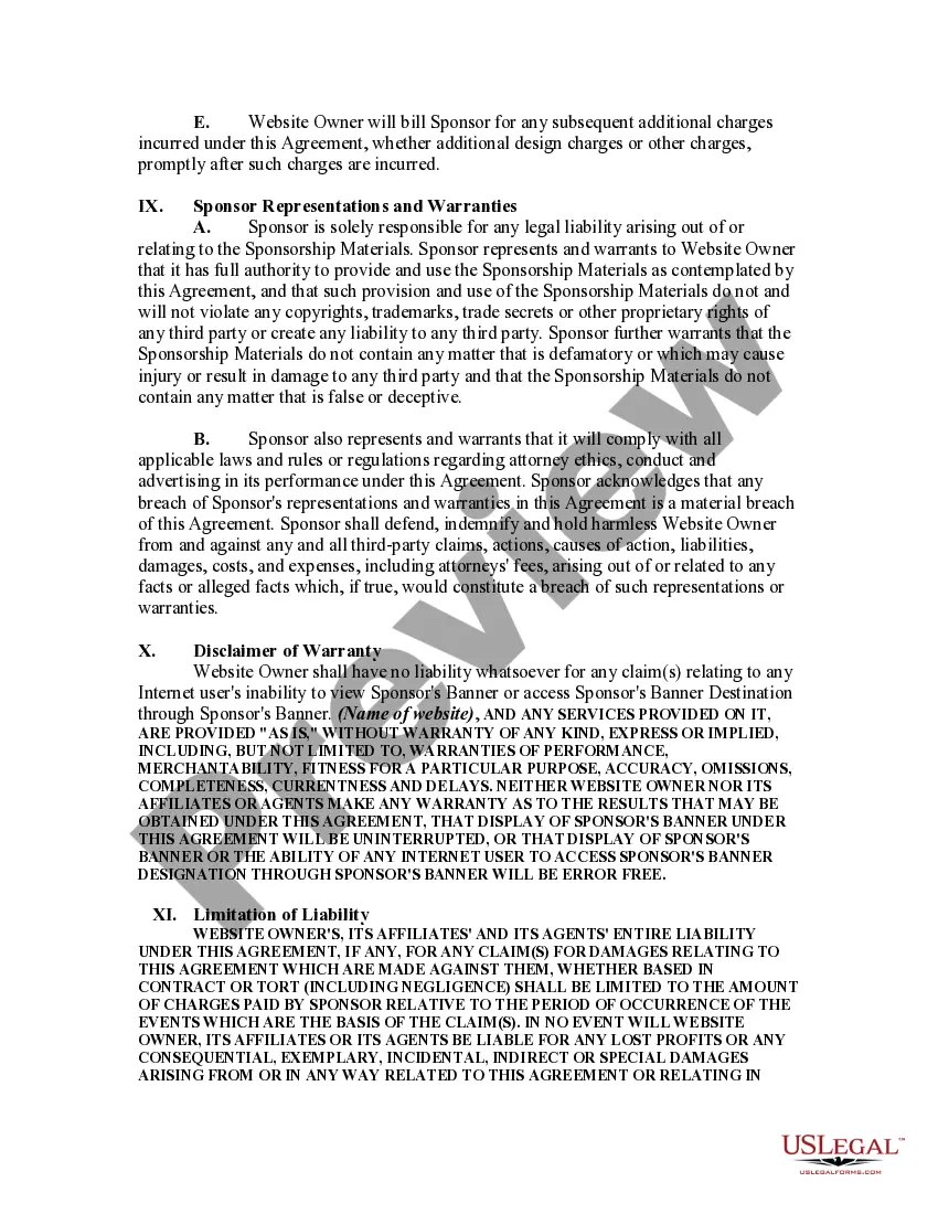 Get Agreement between Website Owner and Sponsor Preview Agreement between Website Owner and Sponsor