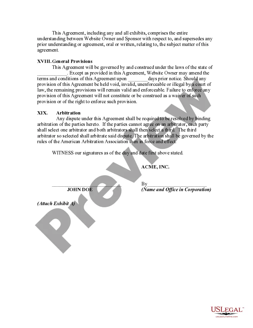 Get Agreement between Website Owner and Sponsor Preview Agreement between Website Owner and Sponsor