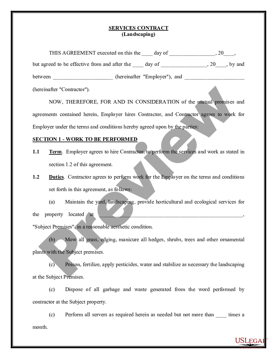 page 0 Services Contract - Landscaping - Yard Work or Lawn preview