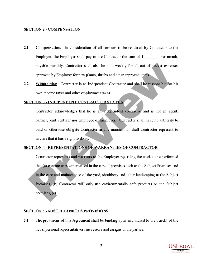 Preview Services Contract - Landscaping - Yard Work or Lawn