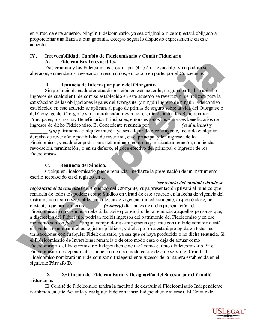 Preview Fideicomiso de aspersión para los hijos durante la vida del otorgante, y para el cónyuge e hijos sobrevivientes después de la muerte del otorgante - Acuerdo de fideicomiso Crummey