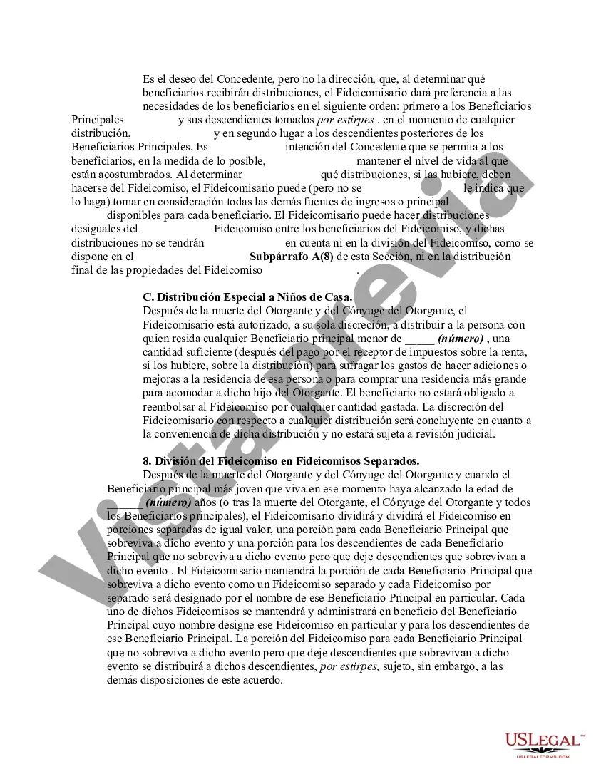 Preview Fideicomiso de aspersión para los hijos durante la vida del otorgante, y para el cónyuge e hijos sobrevivientes después de la muerte del otorgante - Acuerdo de fideicomiso Crummey