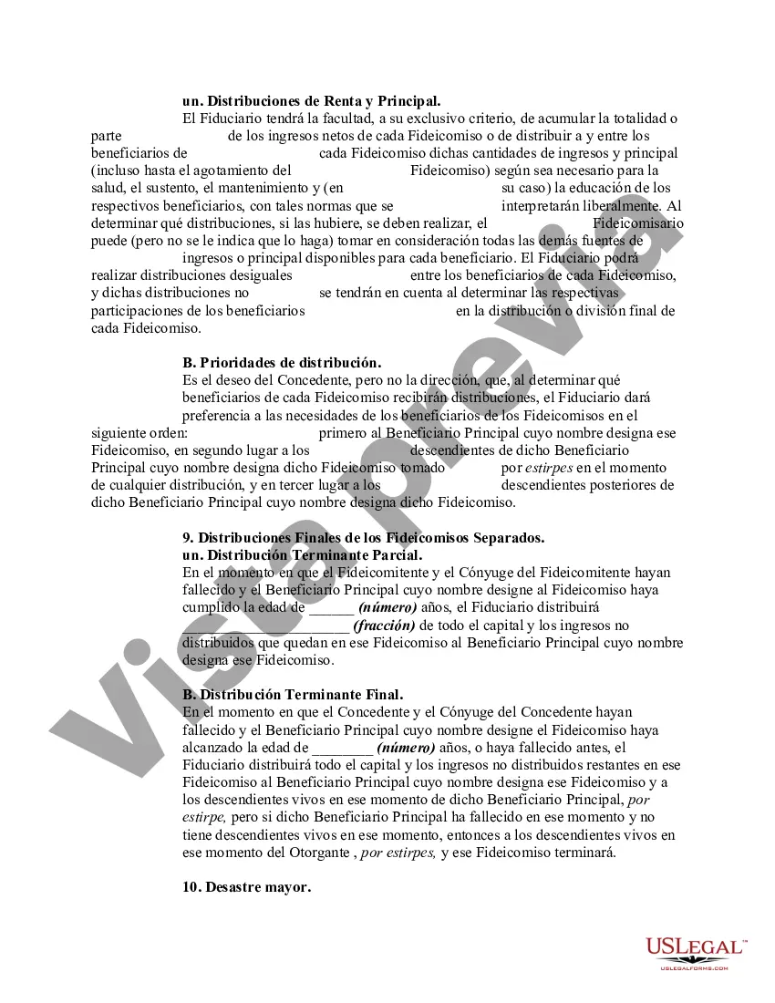 Preview Fideicomiso de aspersión para los hijos durante la vida del otorgante, y para el cónyuge e hijos sobrevivientes después de la muerte del otorgante - Acuerdo de fideicomiso Crummey