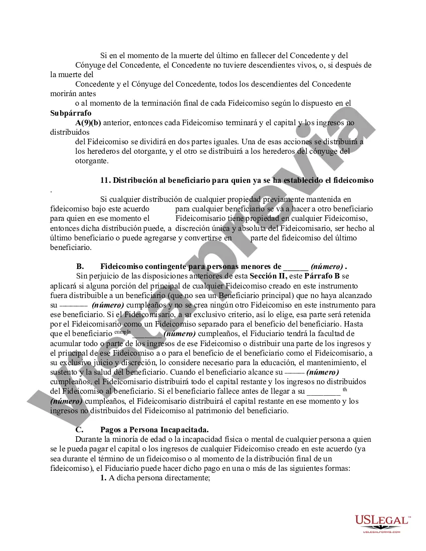 Preview Fideicomiso de aspersión para los hijos durante la vida del otorgante, y para el cónyuge e hijos sobrevivientes después de la muerte del otorgante - Acuerdo de fideicomiso Crummey