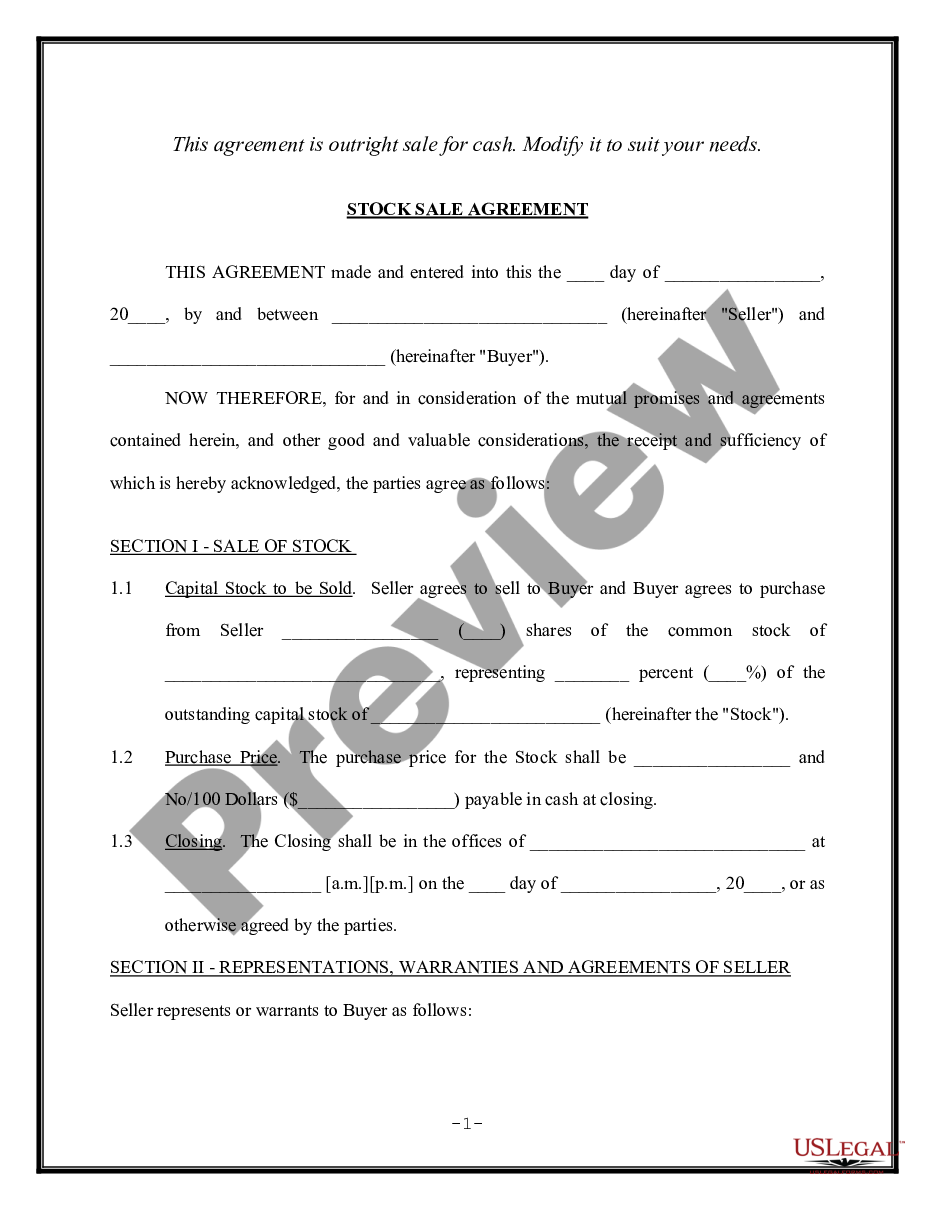 page 0 Stock Sale and Purchase Agreement - Short Form preview