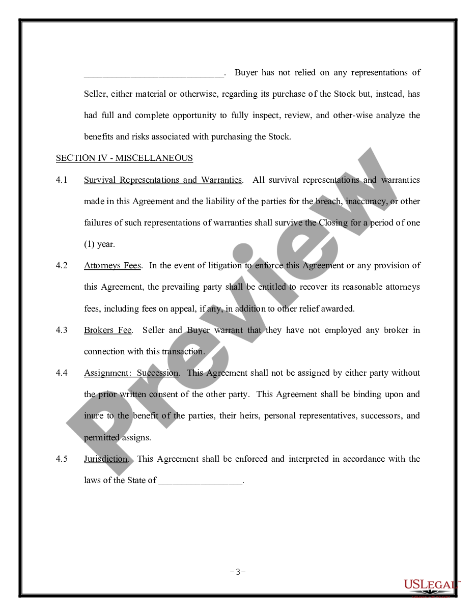 page 2 Stock Sale and Purchase Agreement - Short Form preview