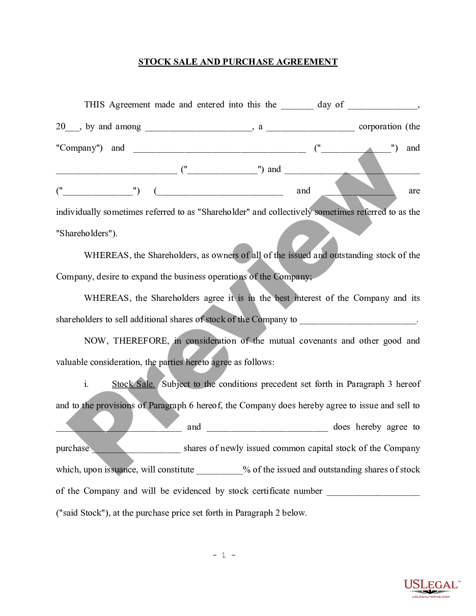 page 0 Stock Sale and Purchase Agreement - Long Form preview