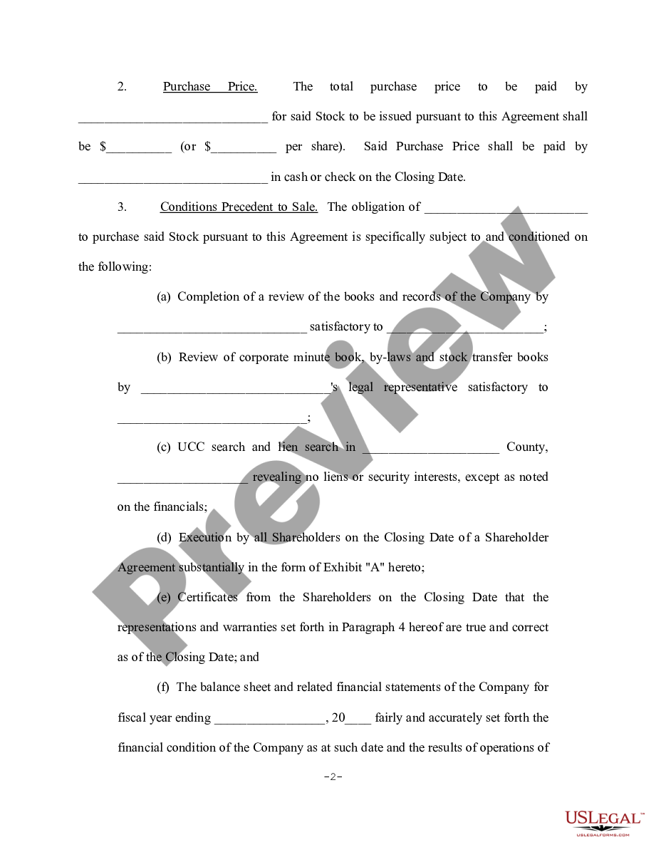 page 1 Stock Sale and Purchase Agreement - Long Form preview