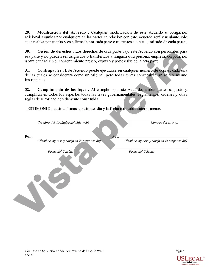 Preview Contrato de Servicios de Mantenimiento de Diseño Web