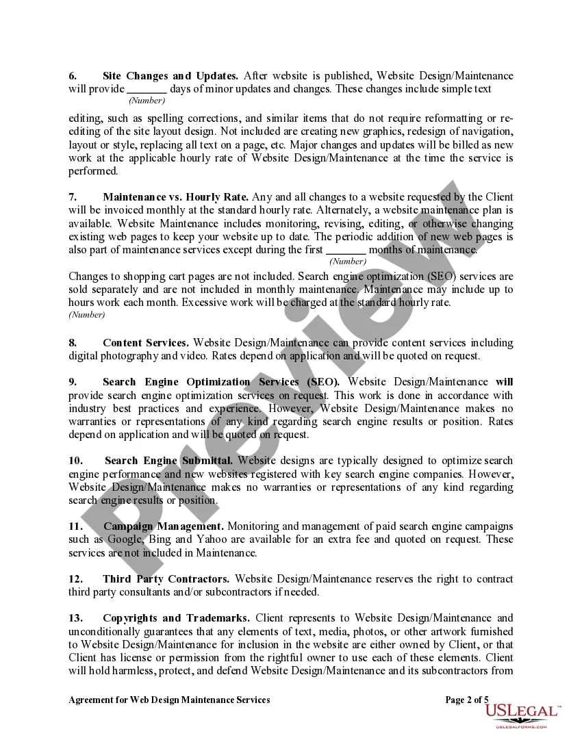 Get Agreement for Web Design Maintenance Services Preview Agreement for Web Design Maintenance Services