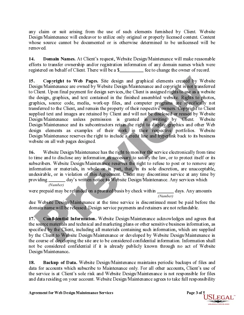 Get Agreement for Web Design Maintenance Services Preview Agreement for Web Design Maintenance Services