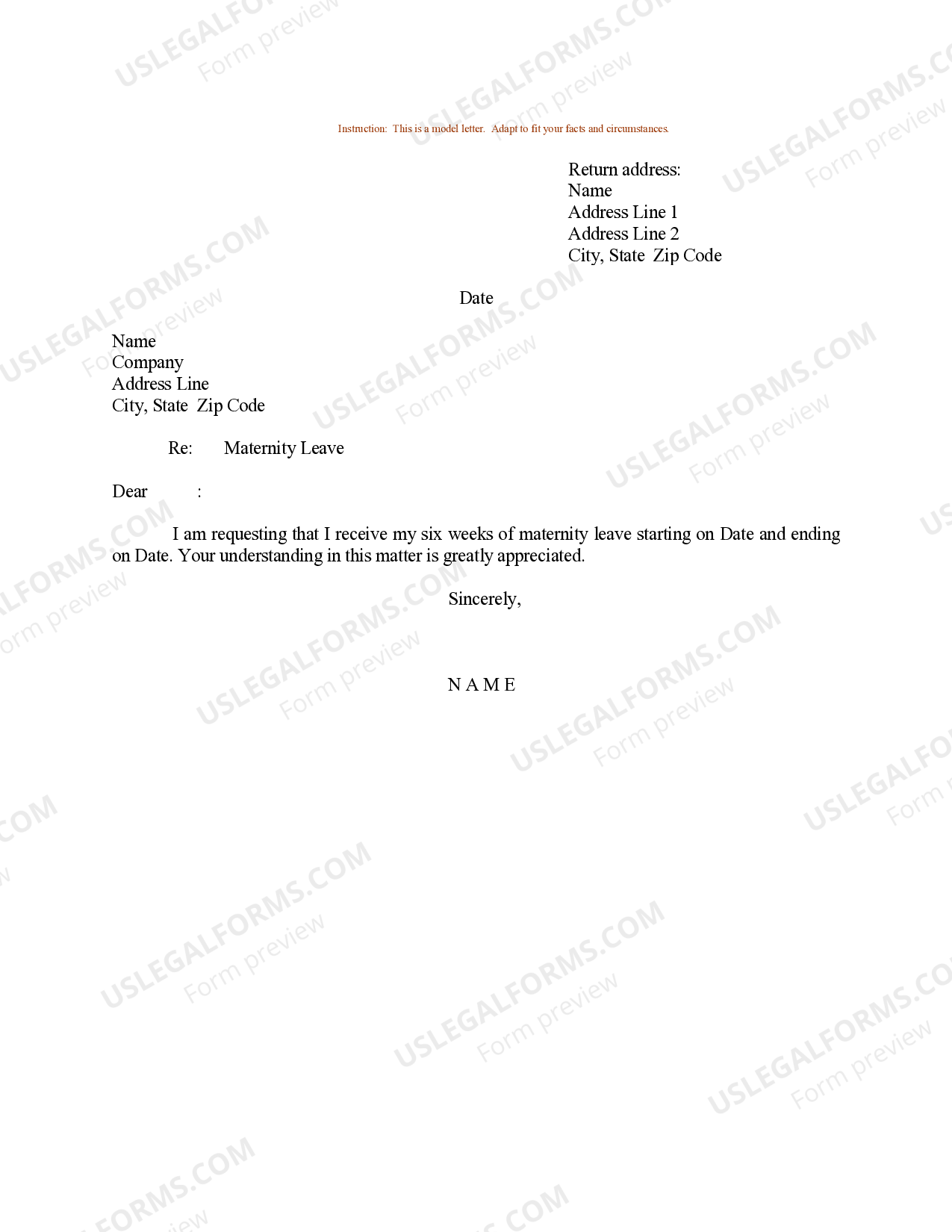 Texas Sample Letter for Maternity Leave Sample Letter Leave US