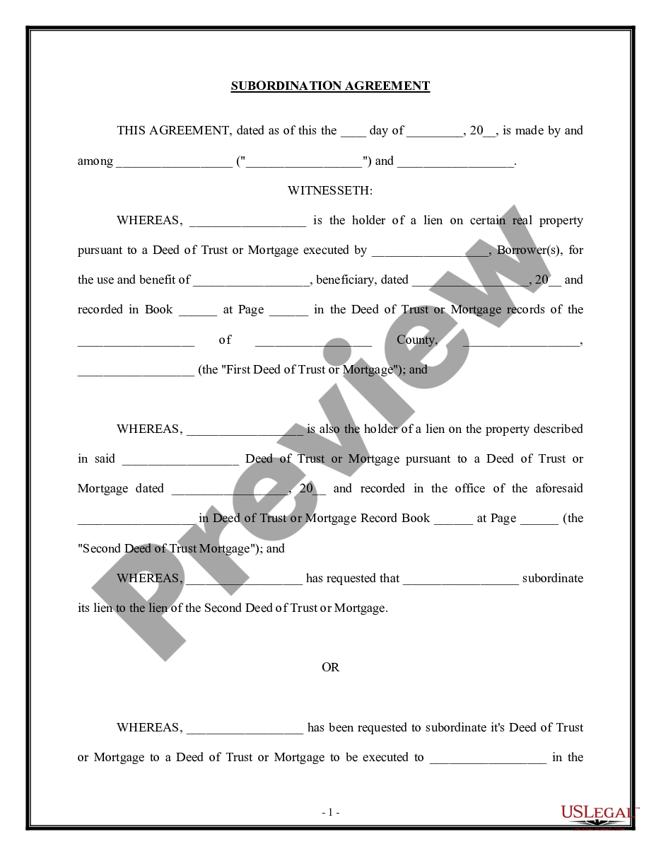 page 0 Subordination Agreement - Lien preview