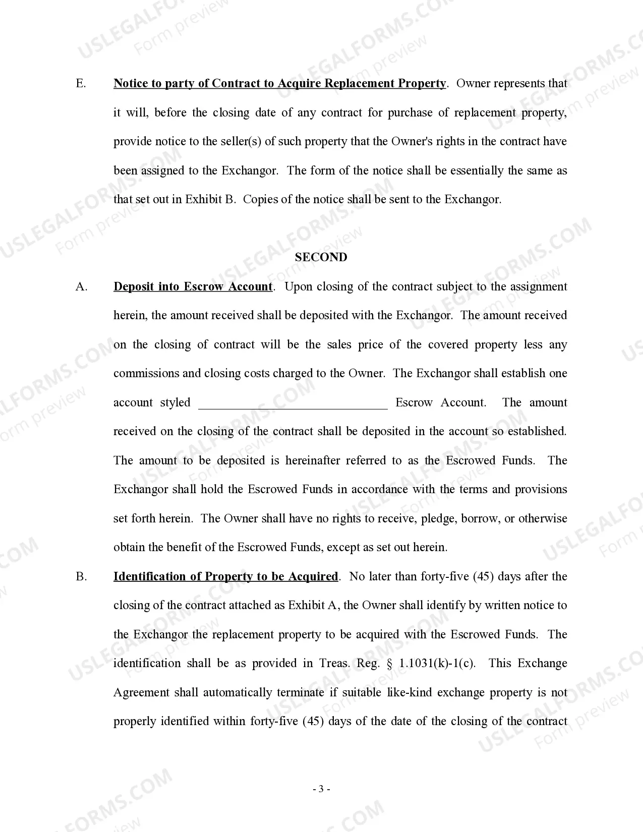 Preview Tax Free Exchange Agreement Section 1031