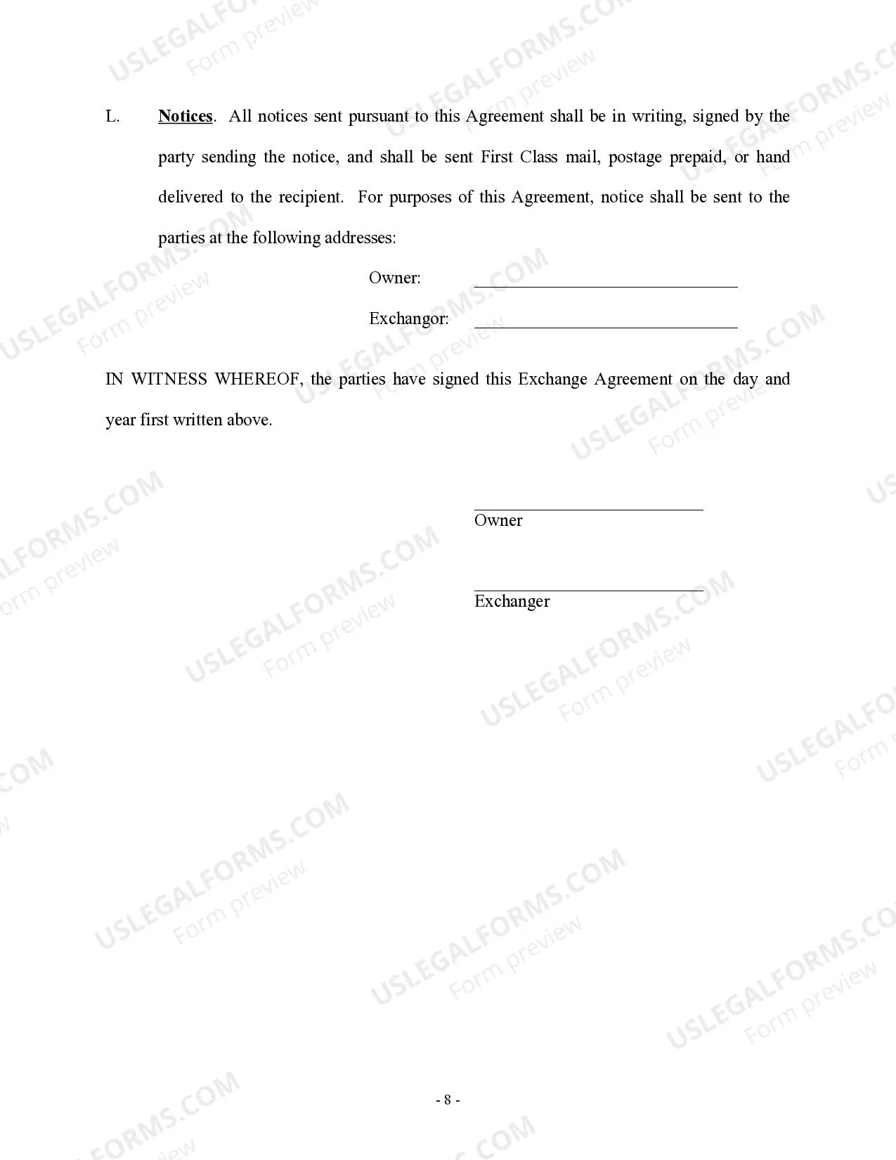 Preview Tax Free Exchange Agreement Section 1031