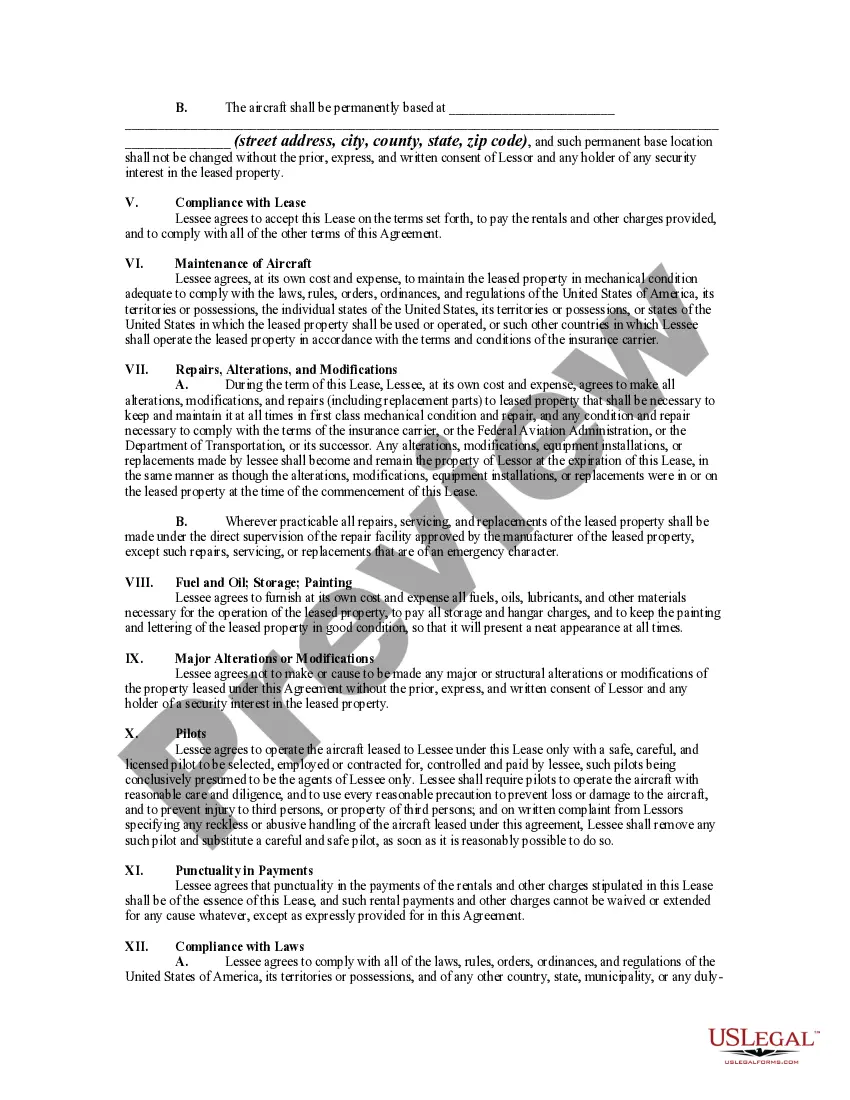 Preview Aircraft Lease for Successive Terms