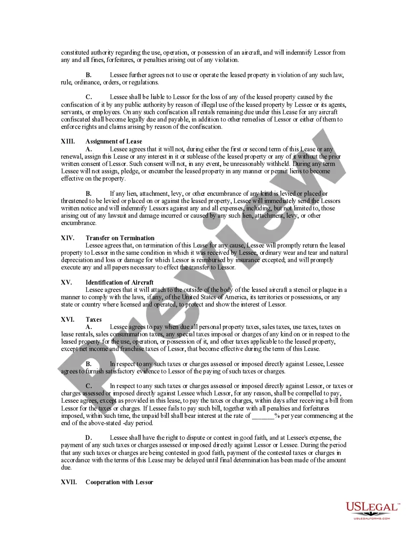 Preview Aircraft Lease for Successive Terms