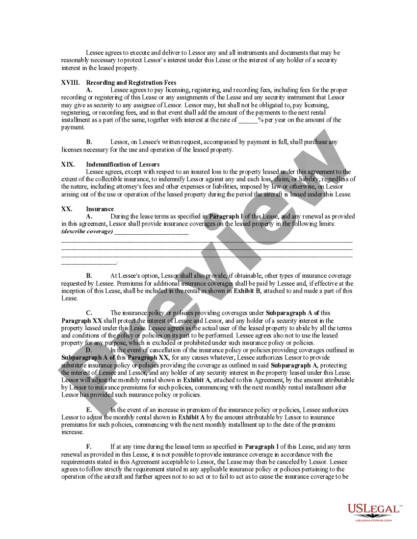 Preview Aircraft Lease for Successive Terms