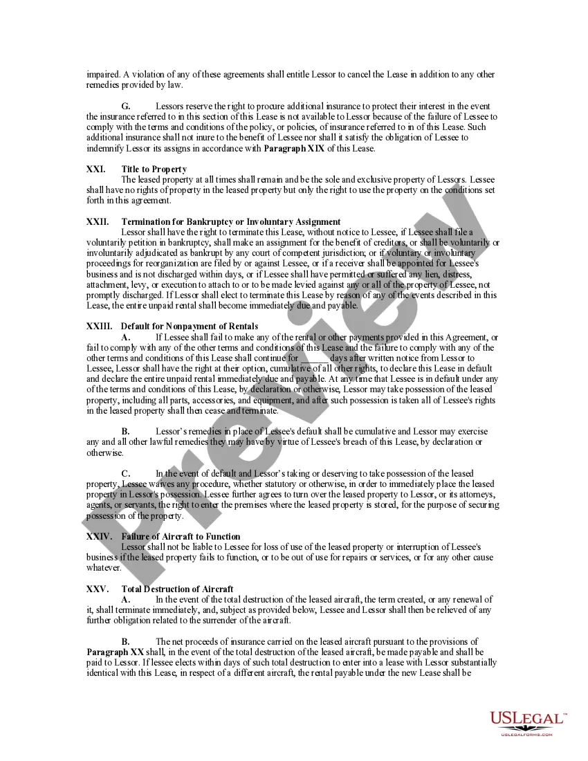 Preview Aircraft Lease for Successive Terms