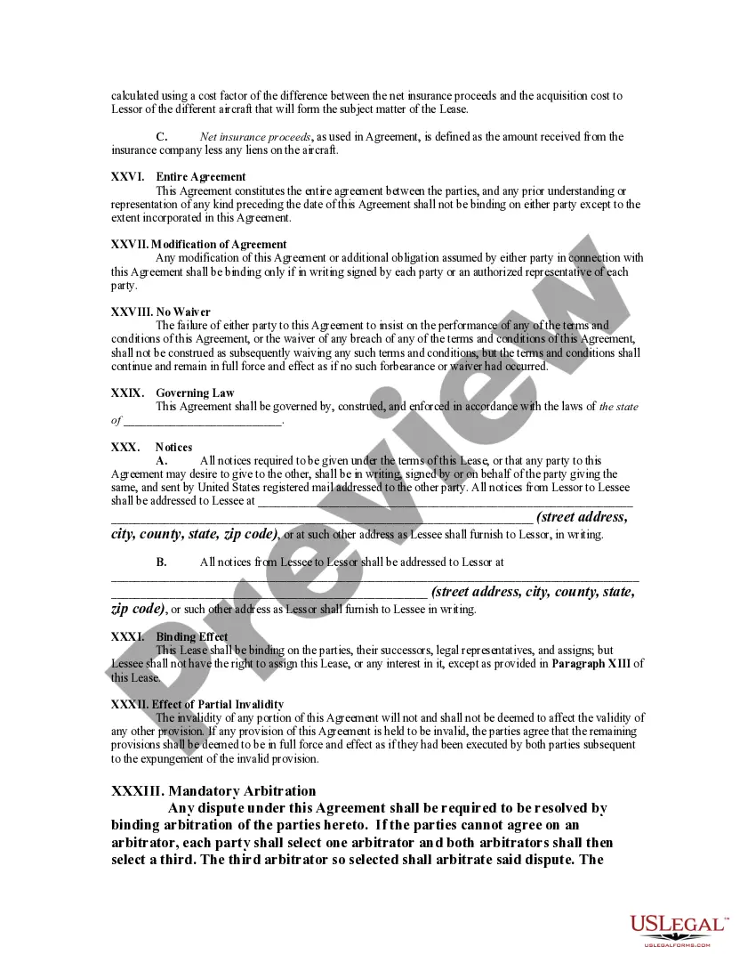 Preview Aircraft Lease for Successive Terms