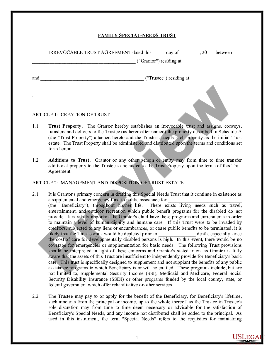 page 0 Trust Agreement - Family Special Needs preview