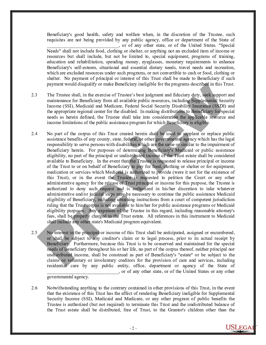 page 1 Trust Agreement - Family Special Needs preview
