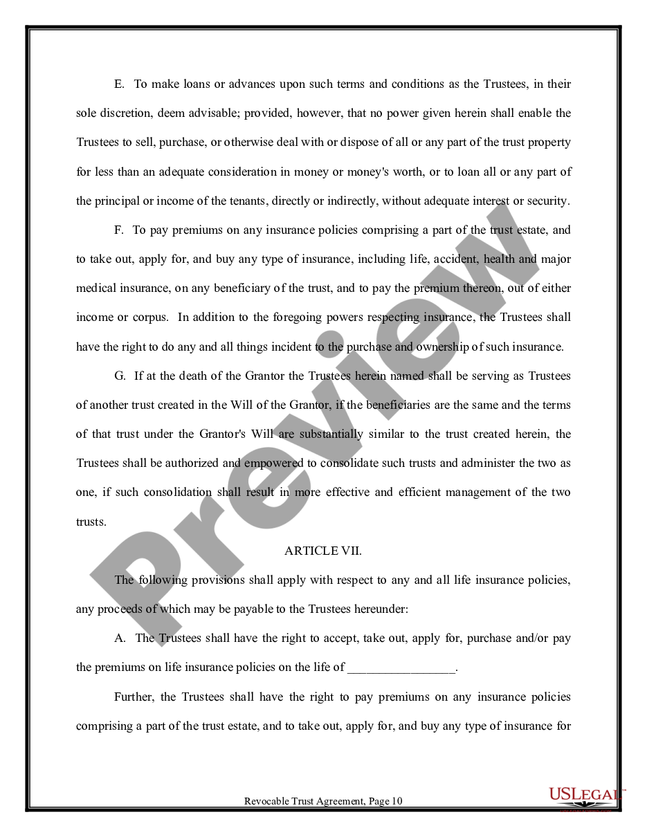 page 9 Trust Agreement - Revocable - Multiple Trustees and Beneficiaries preview